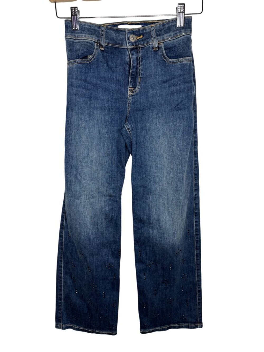 Abercrombie Kids Girls 9/10 Long Wide Leg Rhinestone Jeans Y2K